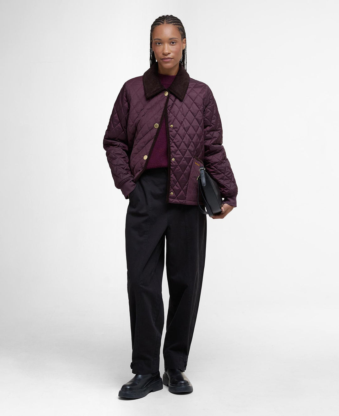 Barbour Marla Quilted Jacket: Black Cherry/Dark Brown/Muted Tartan