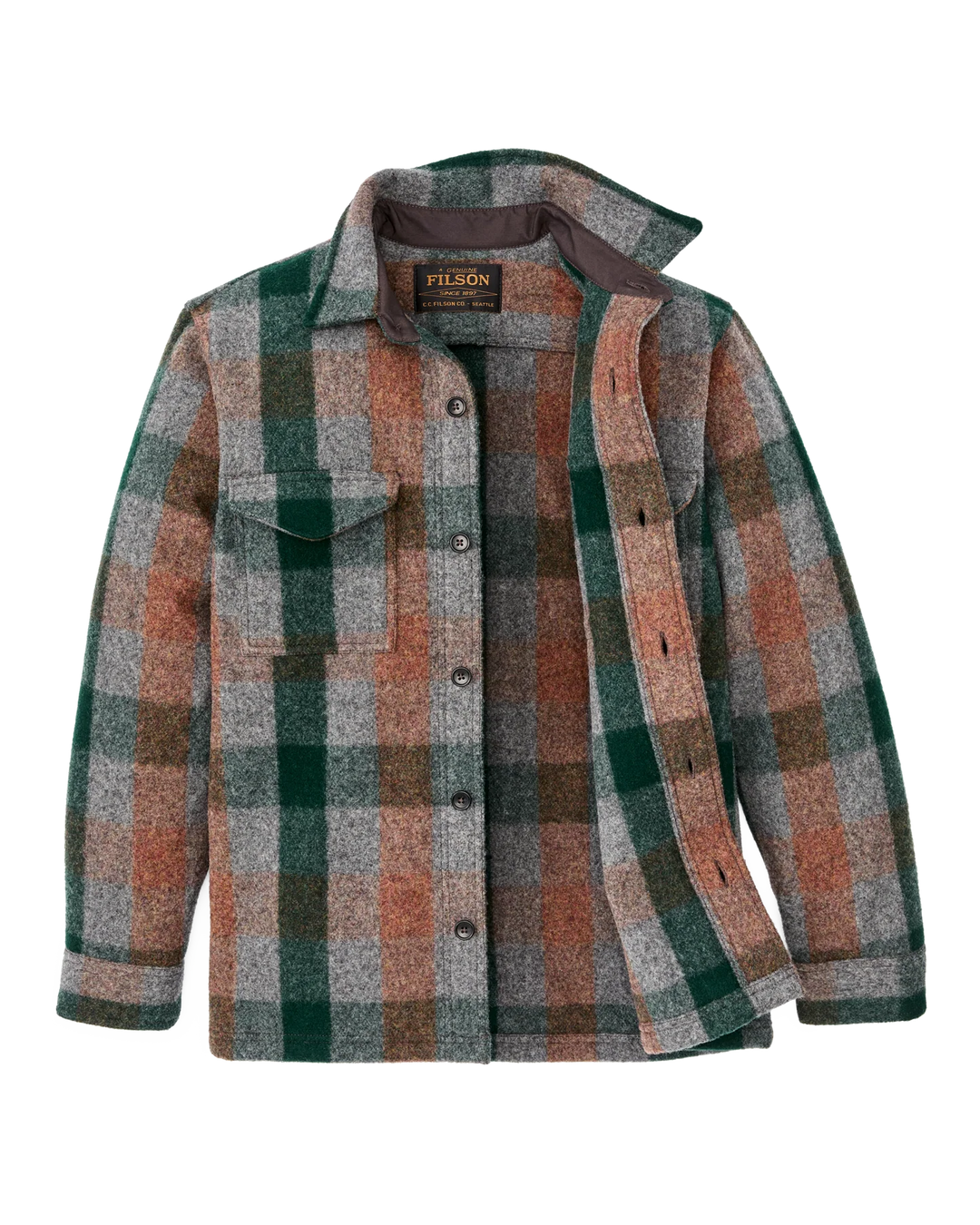 Filson Mackinaw Wool Jac-shirt: Green/Orange/Gray Plaid