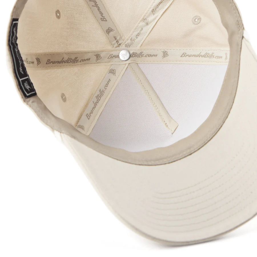 Branded Bills Bare Curved Canvas 5 Panel Rope Hat: Beige