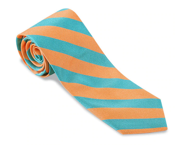 R. Hanauer Kensington Stripe Necktie: Turquoise/Melon