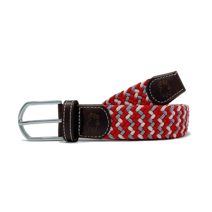 Roostas The Dublin Two Toned Woven Elastic Stretch Belt - Scarlet/Gray/White