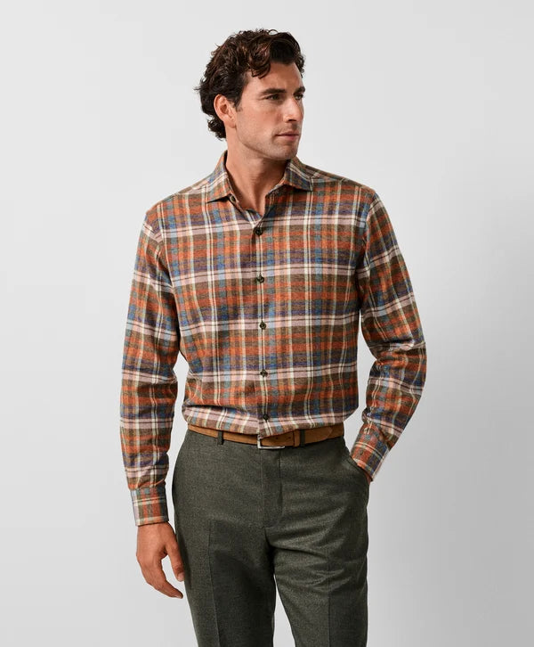 David Donahue Spice & Multi Brushed Plaid Sport Shirt