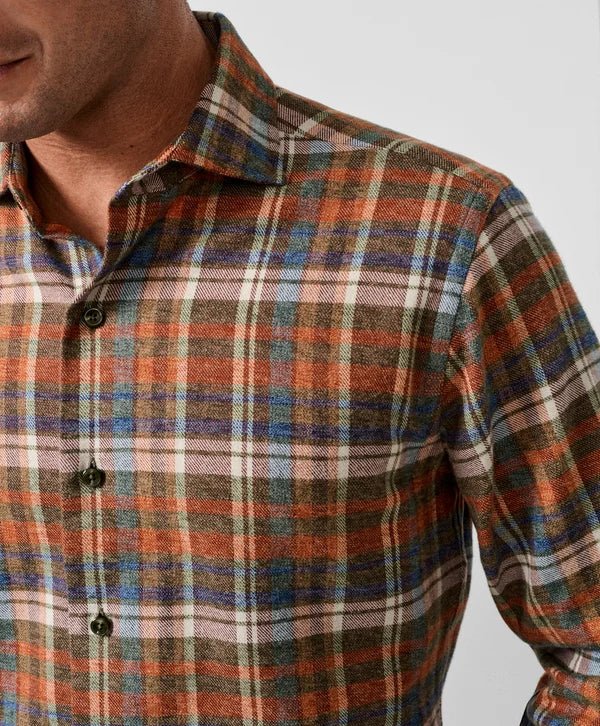 David Donahue Spice & Multi Brushed Plaid Sport Shirt