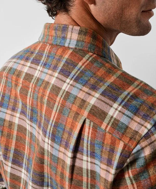 David Donahue Spice & Multi Brushed Plaid Sport Shirt