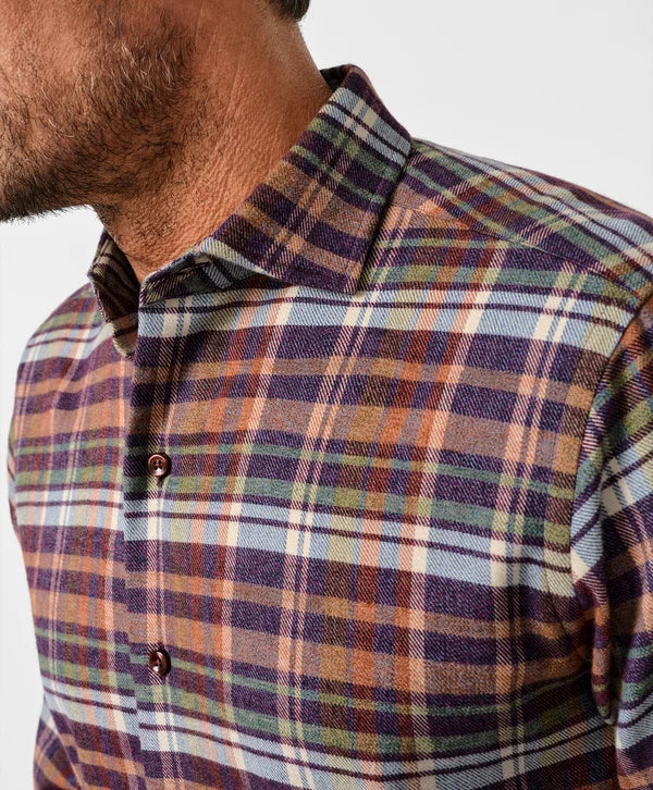 David Donahue Merlot & Multi Brushed Plaid Sport Shirt