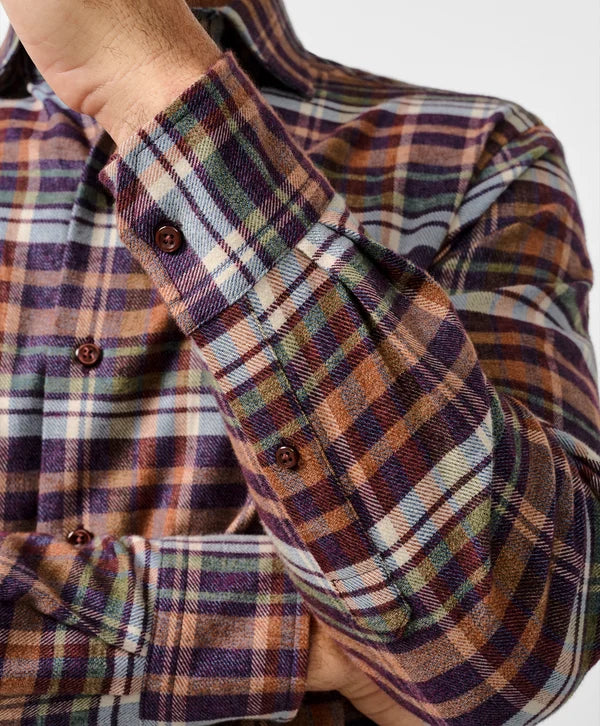David Donahue Merlot & Multi Brushed Plaid Sport Shirt