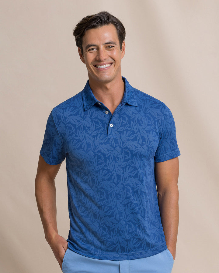 Southern Tide Island Fronds Jaquard Polo: Nautical Blue