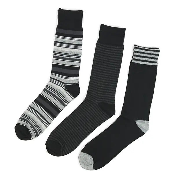 Parquet 3-Pack Black and Grey Striped Socks