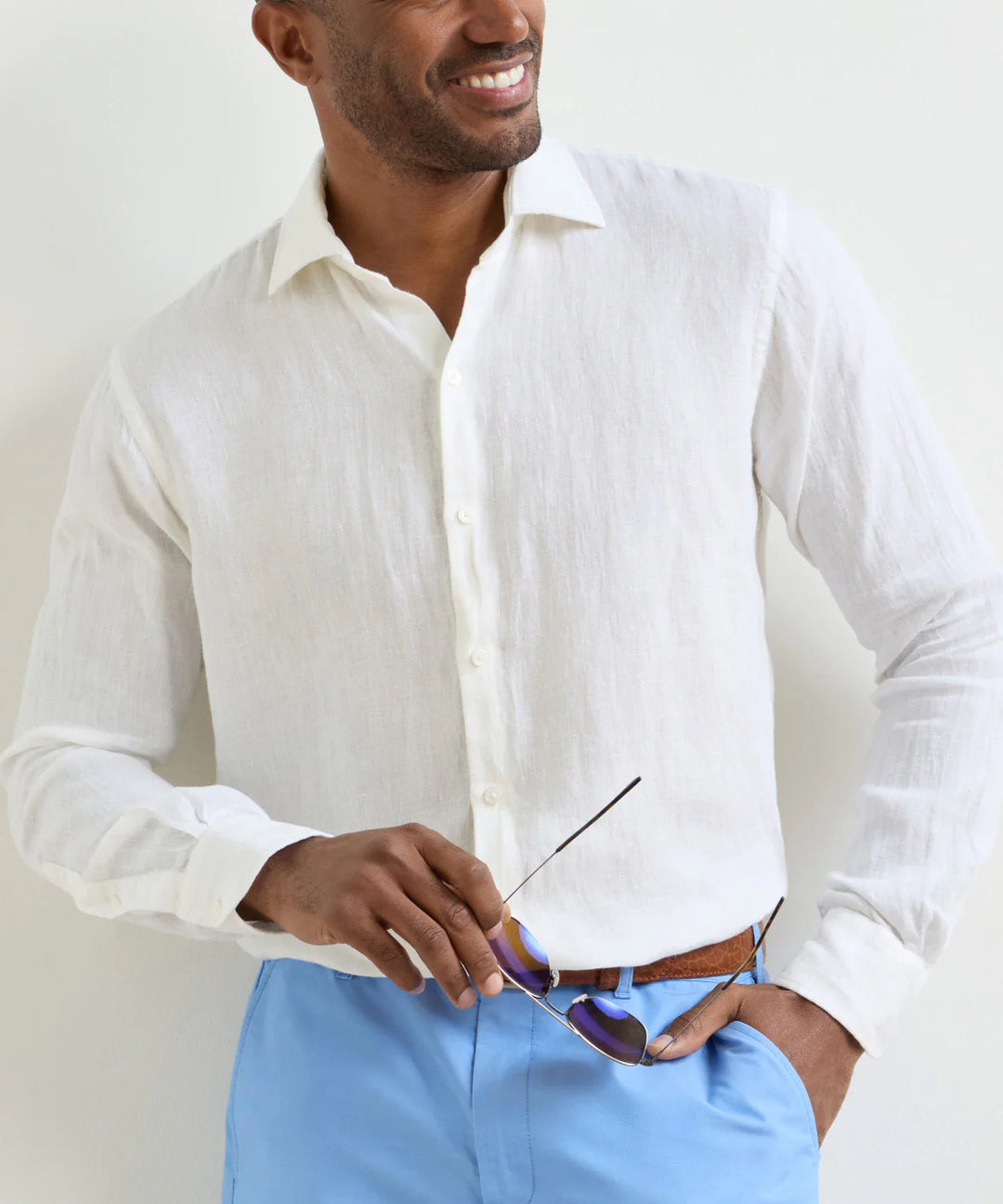 Peter Millar Shoreside Linen Sport Shirt: White