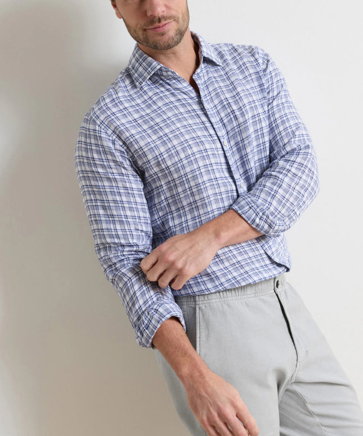 Peter Millar Sandbar Linen Sport Shirt: Sport Navy