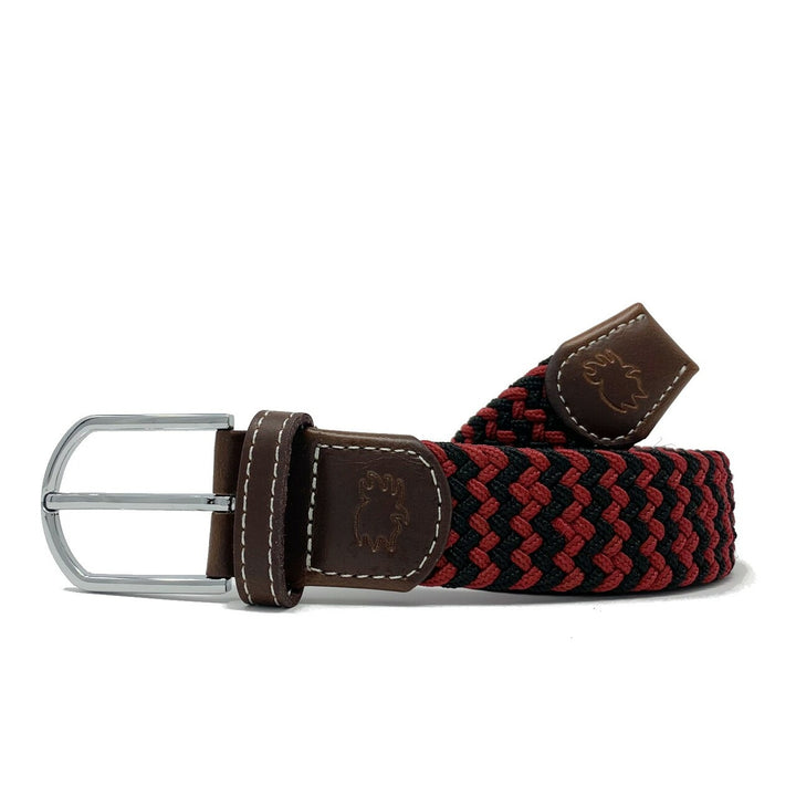 Roostas The Columbia Two Toned Woven Elastic Stretch Belt - Garnet/Black