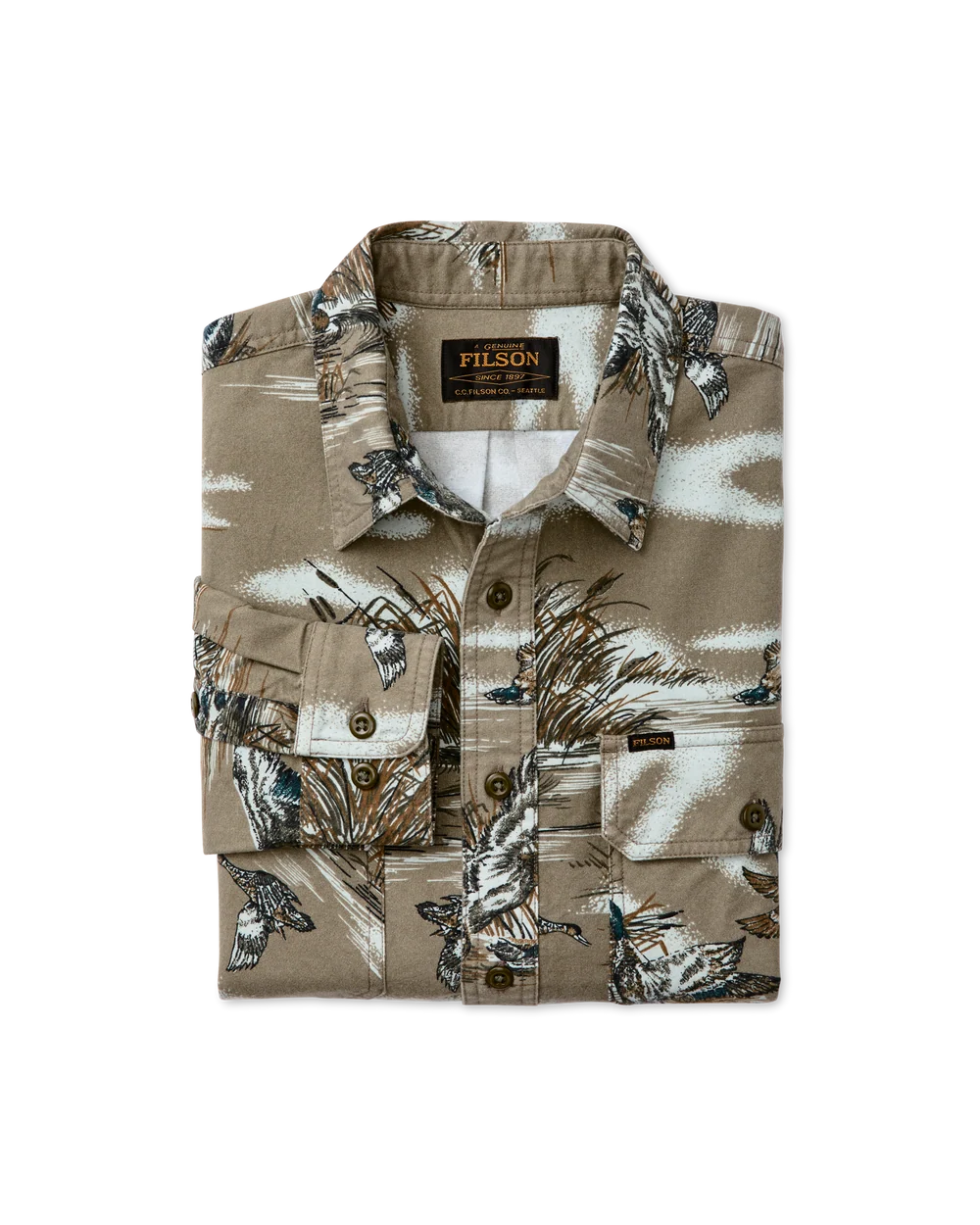 Filson Field Flannel Shirt: Marsh Olive Print