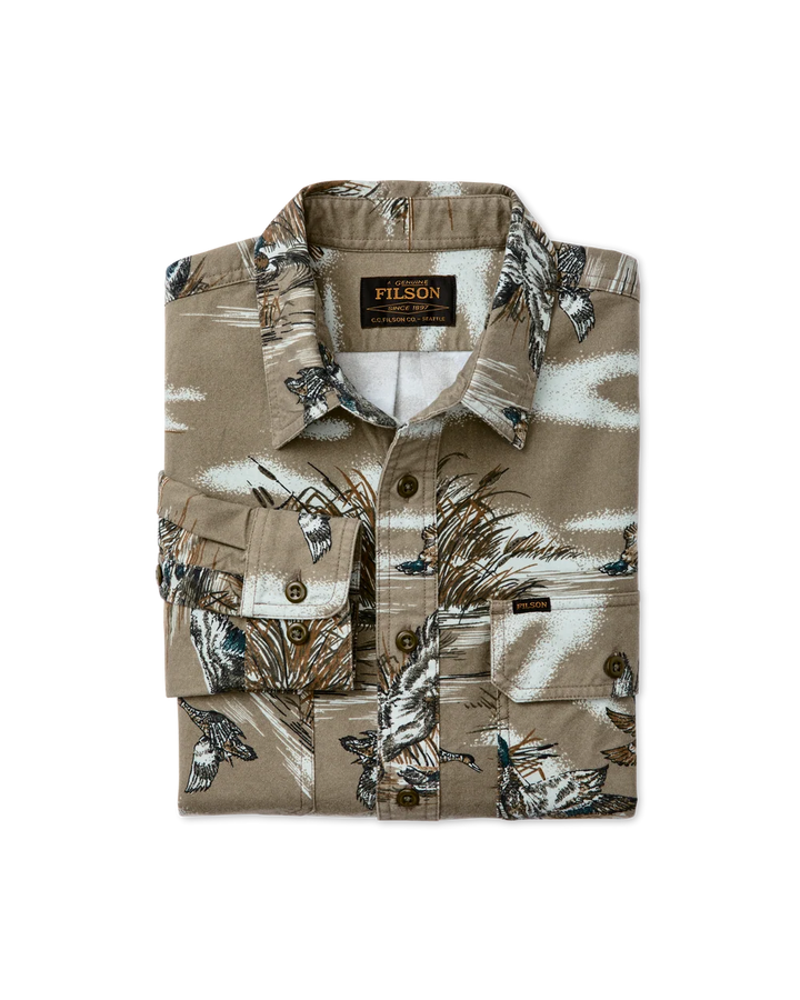 Filson Field Flannel Shirt: Marsh Olive Print