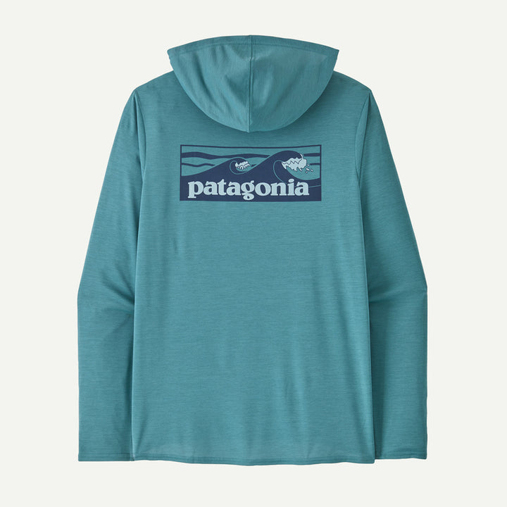 Patagonia Men's Capilene® Cool Daily Graphic Hoody: Boardshort Logo Tones: Wetland Blue X-Dye