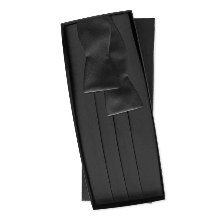 Silk Pre-Tied Bowtie and Cummerbund Set: Black