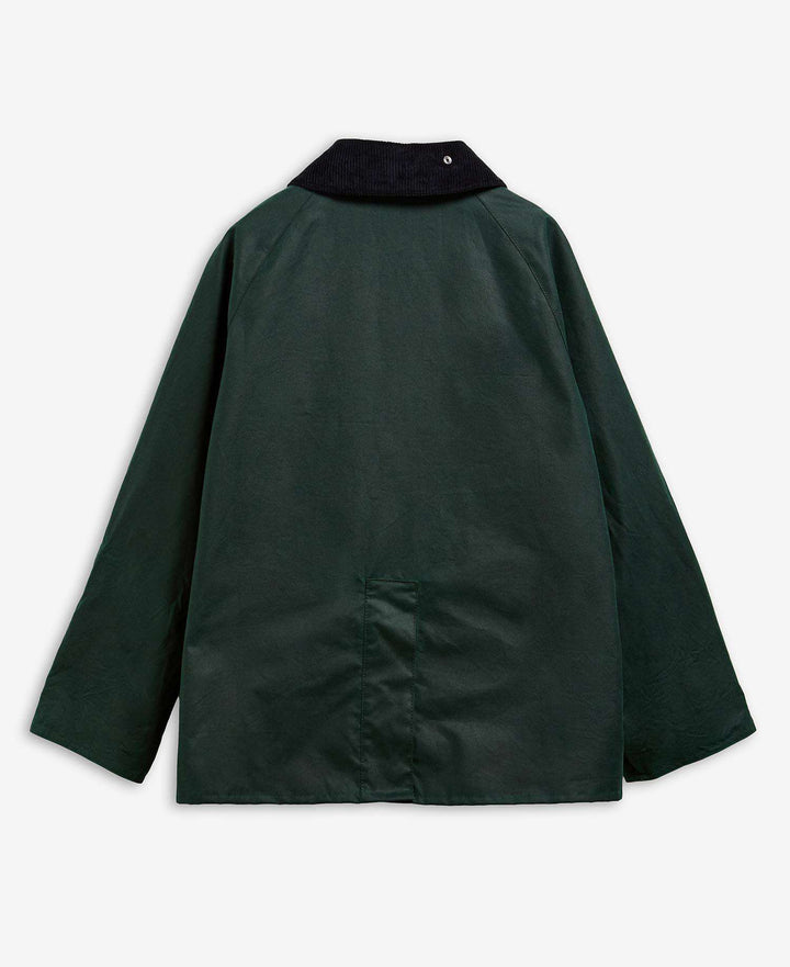 Barbour x Paul Smith Women's Long Spey Wax Jacket: Bottle Green Heraldry Print