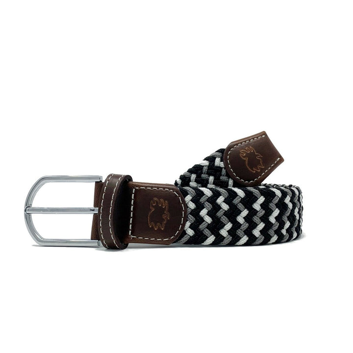 Roostas The Baja Two Toned Woven Elastic Stretch Belt - Black/White/Grey