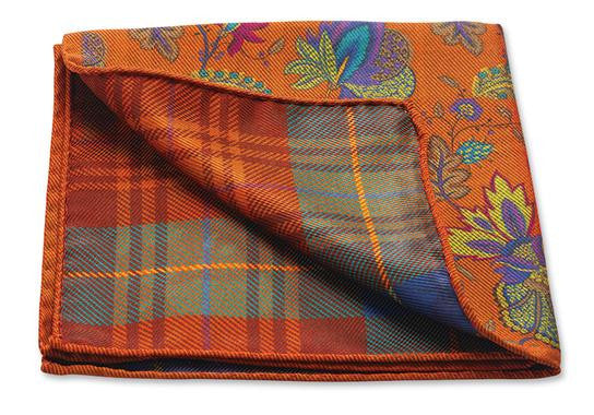 R Hanauer Henna Paisley/Plaid Pocket Square