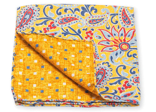 R. Hanauer Yellow Paisley/Squares Pocket Square