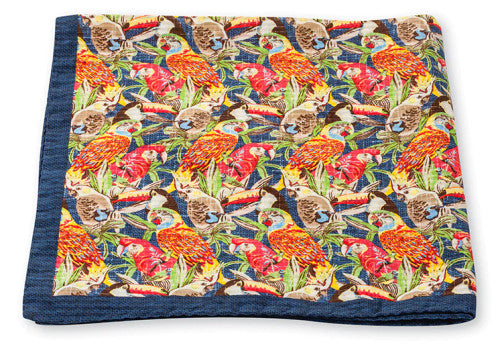 R. Hanauer Multi Birds Cotton Seersucker Pocket Square