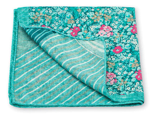 R. Hanauer Aqua Floral/Patchwork Pocket Square