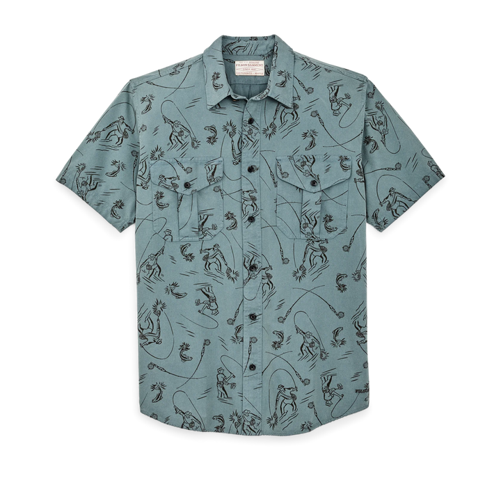 Filson Short Sleeve Lightweight Alaskan Guide Sport Shirt: Blue Gray/Fly Fishing