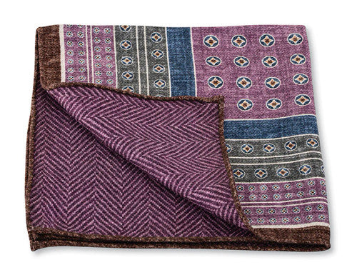 R. Hanauer Purple Patchwork/Herringbone Pocket Square