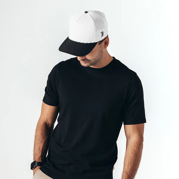 Branded Bills Bare Curved 5 Panel Rope Hat: Black/White