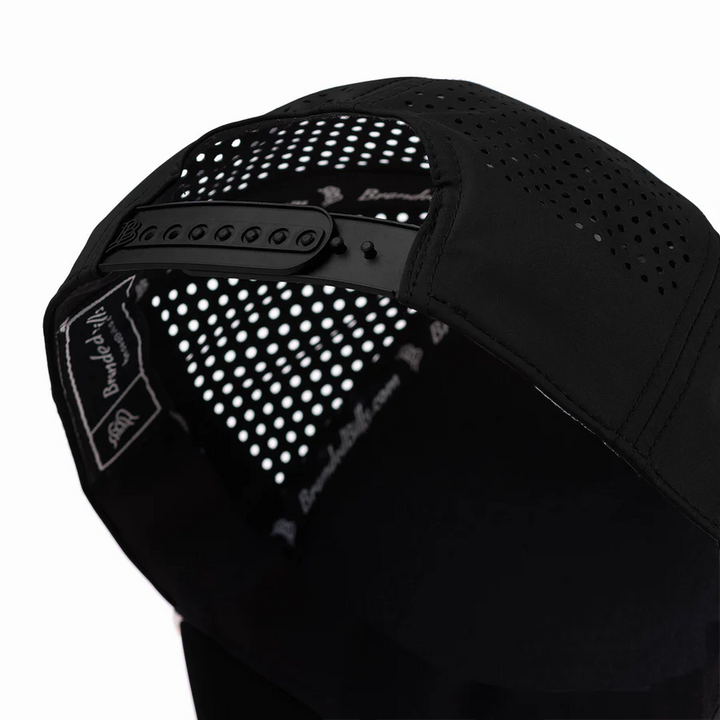 Branded Bills Bare Curved 5 Panel Rope Hat: Black/White