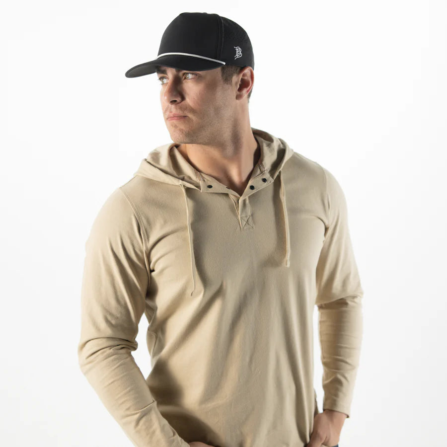 Branded Bills Bare Curved 5 Panel Rope Hat: Black/White