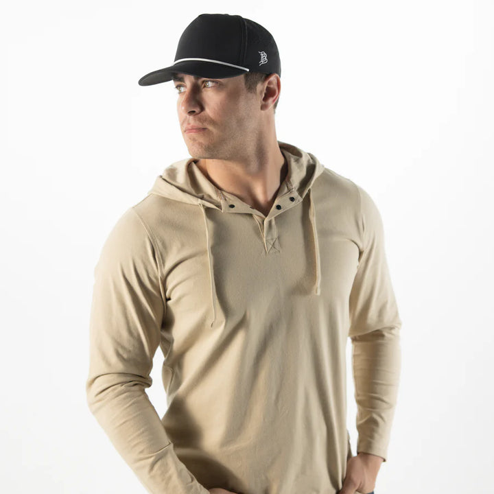 Branded Bills Bare Curved 5 Panel Rope Hat: Black/White