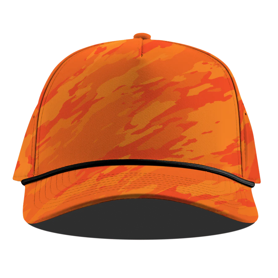 Branded Bills Bare Curved 5 Panel Rope Hat: Blaze Orange Camo