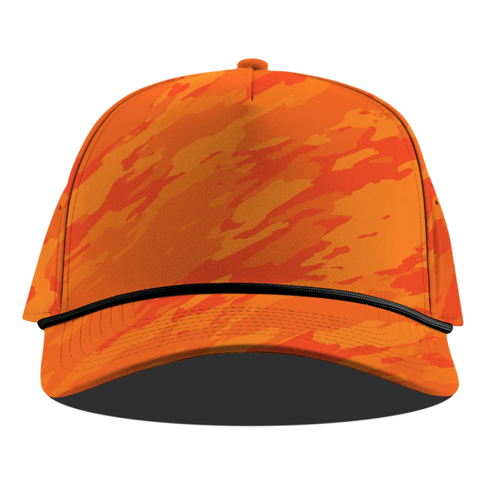 Branded Bills Bare Curved 5 Panel Rope Hat: Blaze Orange Camo