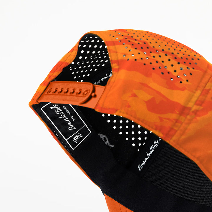 Branded Bills Bare Curved 5 Panel Rope Hat: Blaze Orange Camo