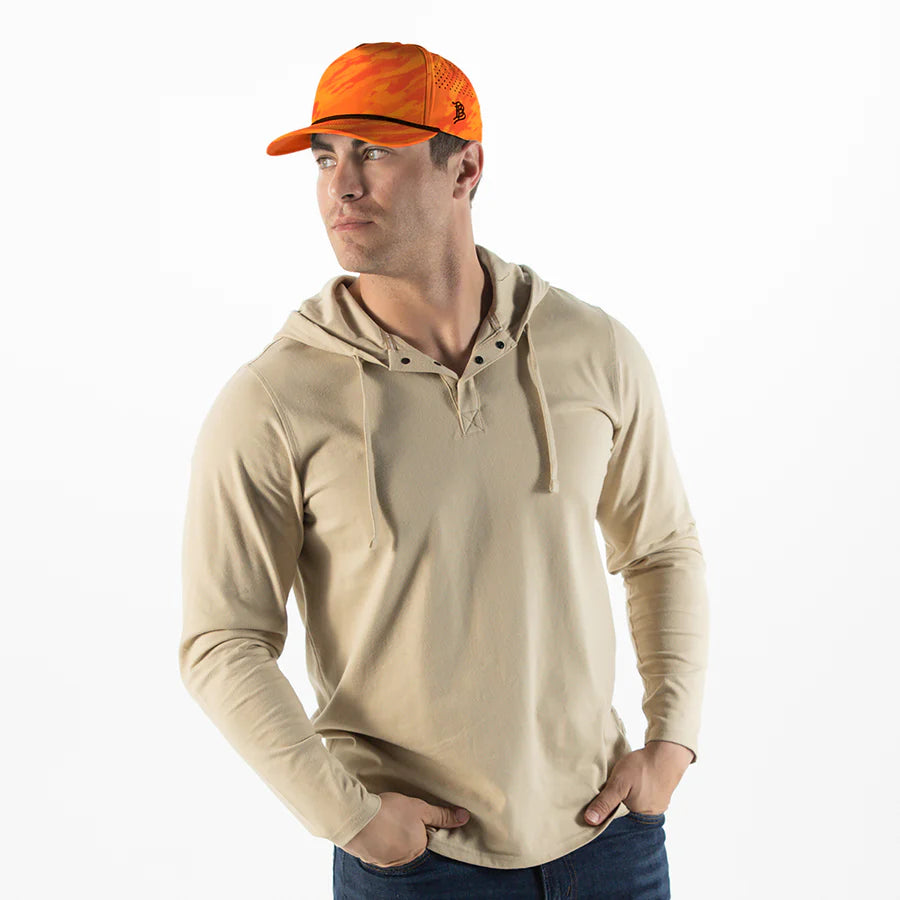 Branded Bills Bare Curved 5 Panel Rope Hat: Blaze Orange Camo