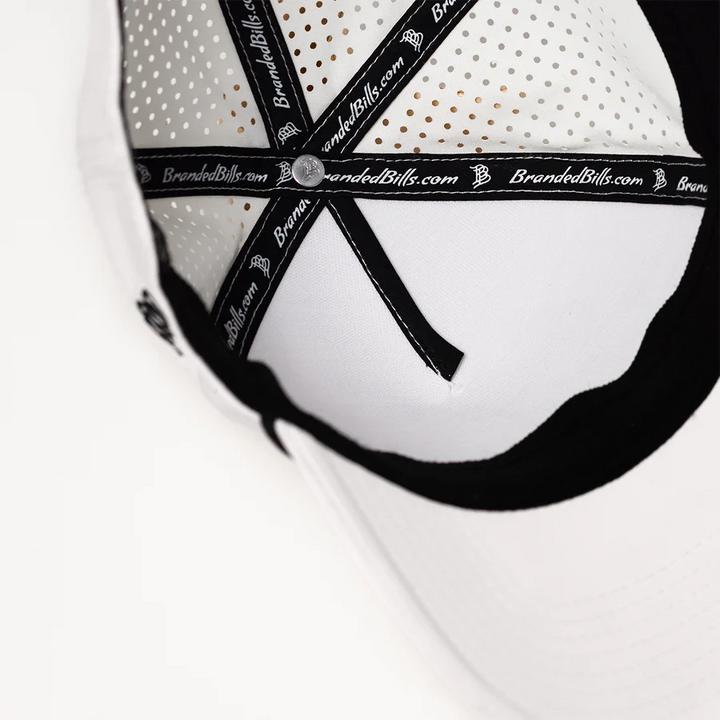 Branded Bills Bare Curved 5 Panel Rope Hat: White with Black Rope