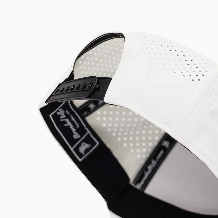 Branded Bills Bare Curved 5 Panel Rope Hat: White with Red White and Blue Rope