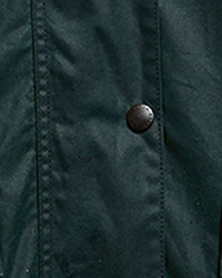 Barbour x Paul Smith Women's Long Spey Wax Jacket: Bottle Green Heraldry Print