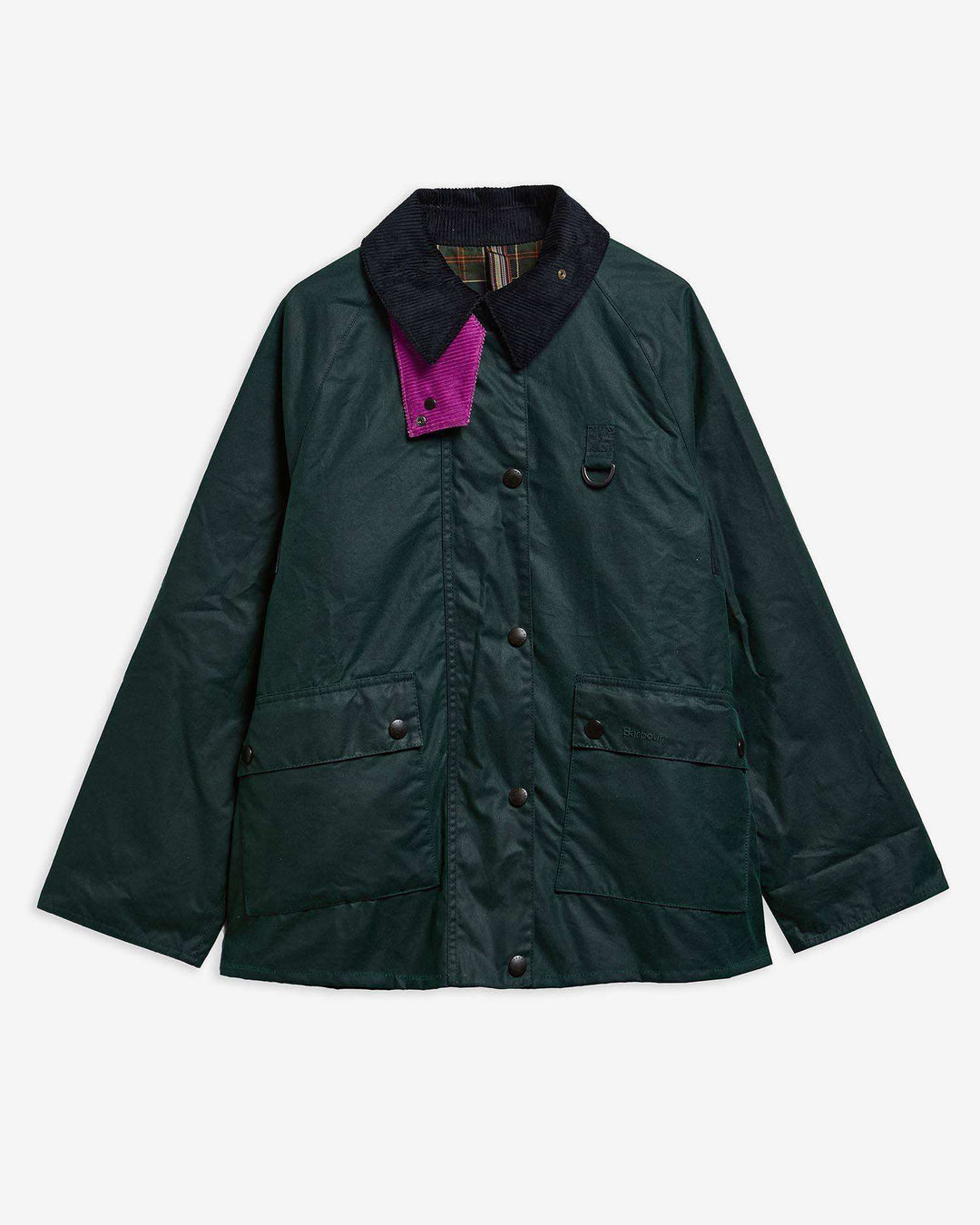Barbour x Paul Smith Women's Long Spey Wax Jacket: Bottle Green Heraldry Print