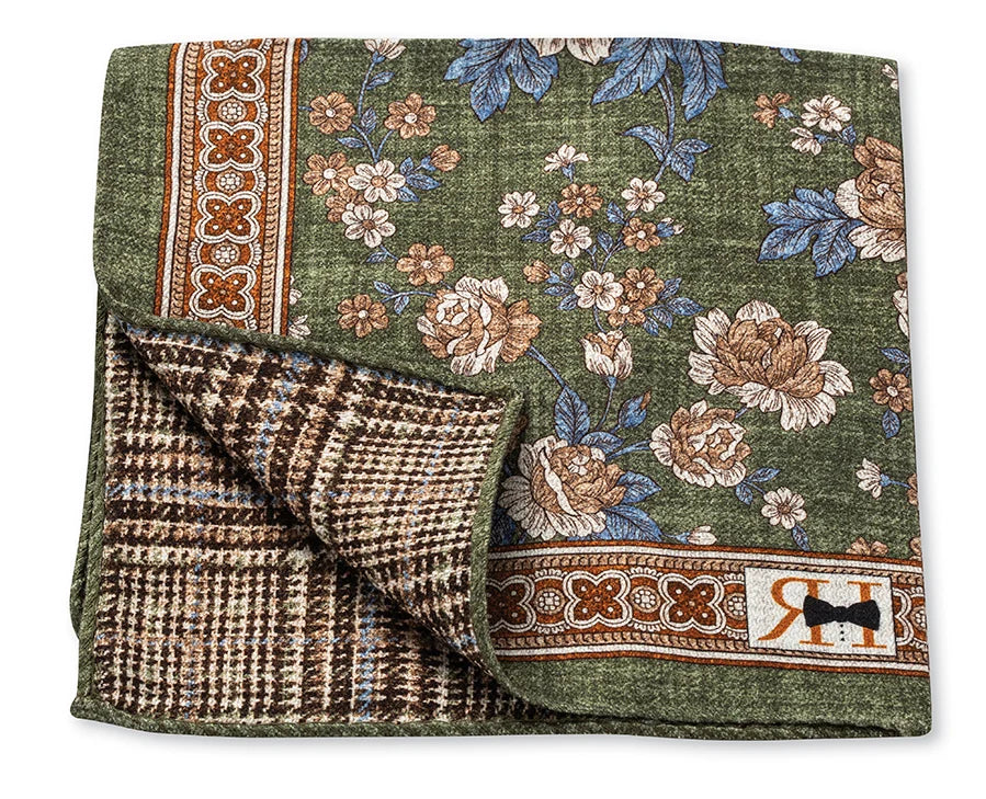 R. Hanauer Sage Flower/Plaid Pocket Square