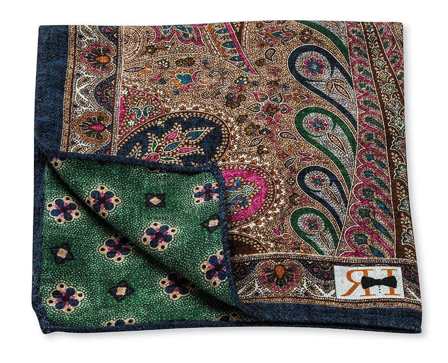R. Hanauer Navy Peacock Pocket Square