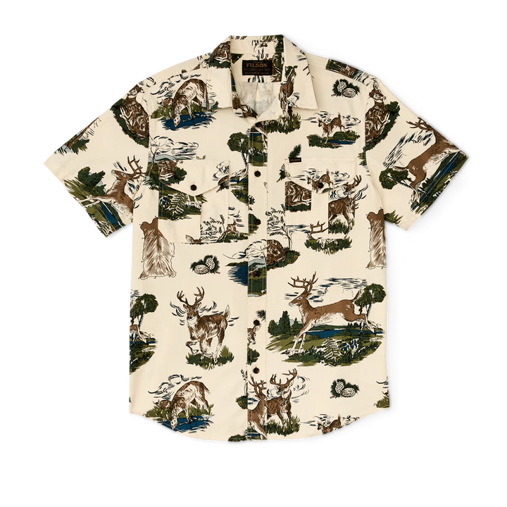 Filson Short Sleeve Lightweight Alaskan Guide Shirt: Vintage White/Deer