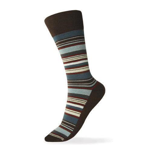 Brown, Ivory, Blue Stripe Sock