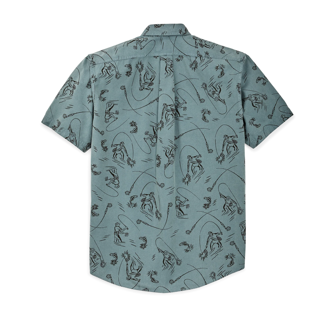 Filson Short Sleeve Lightweight Alaskan Guide Sport Shirt: Blue Gray/Fly Fishing