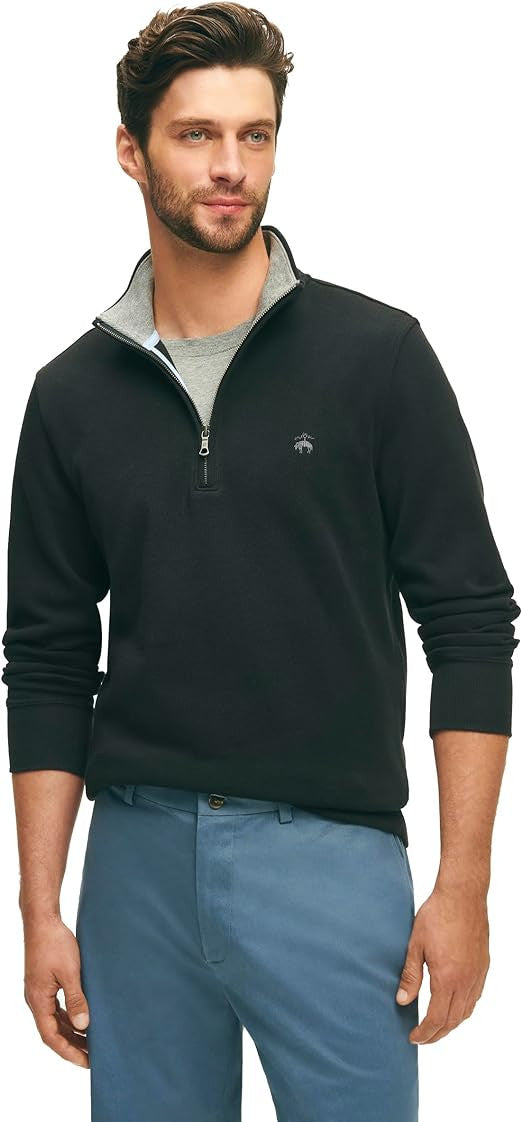 Brooks Brothers Men's Knit French Rib Half Zip: Black