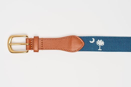 Palmetto Golf & Belt SC Flag Needlepoint Belt: Palmetto Blue