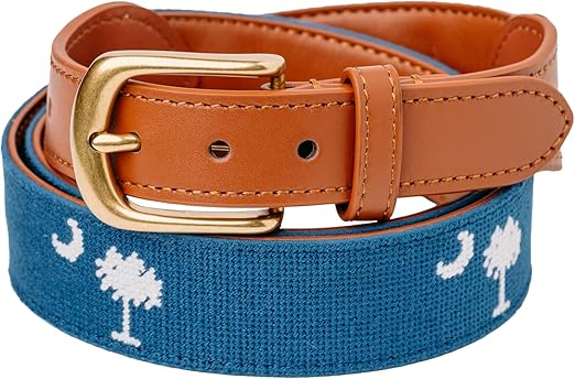 Palmetto Golf & Belt SC Flag Needlepoint Belt: Palmetto Blue
