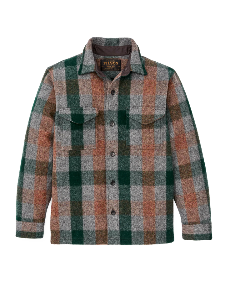 Filson Mackinaw Wool Jac-shirt: Green/Orange/Gray Plaid