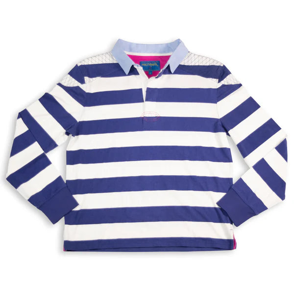 Michael's Men's Bar Stripe Long Sleeve Rugby Shirt: Navy/White