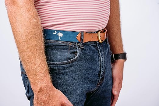 Palmetto Golf & Belt SC Flag Needlepoint Belt: Palmetto Blue